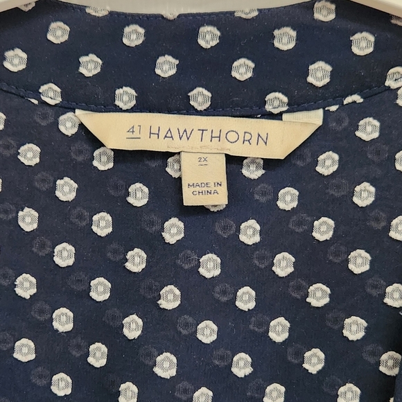 Womens V Neck Blouse Small Floral Print 3/4 Sleeve Blue & White Size 2X - Picture 3 of 7